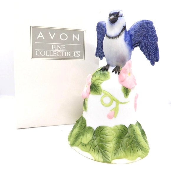 Avon Porcelain Blue Jay Flowered Bell 5in.New in Box - Picture 1 of 5